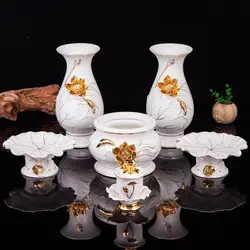 Gold Buddha Set with Incense Burner Lotus Cup Water Bottle And Lotus Plate - Buddhist Supplies for Home Decor And Ornaments