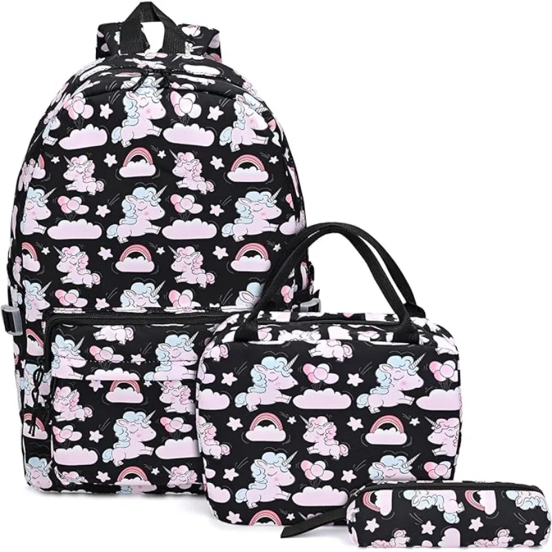 

Kids Backpack Sets for Girls Boys Unicorn Backpack 3 in 1 Lightweight Bookbags Large Travel Rucksack with Lunch Bag Pencil Case
