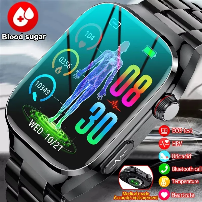 2024 New Accurate Measure Blood Sugar Lipids Uric Acid Smart Watch Men ECG Blood Pressure Health SmartWatch For Android Xiaomi