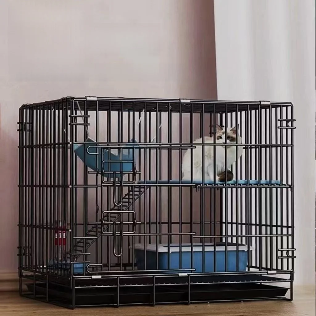 

Indoor Double Layer Cage with Toilet Space Saving elter House Kennel Carrier Breathable Multi-Function