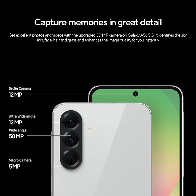 الإصدار العالمي Samsung A56 SM-A5660 Exynos 1580 6.7 "1080 x 2340 AMOLED 120 هرتز 50MP + 12MP * 2 + 5MP 5000mAh Type-c 2 Nano-SIM