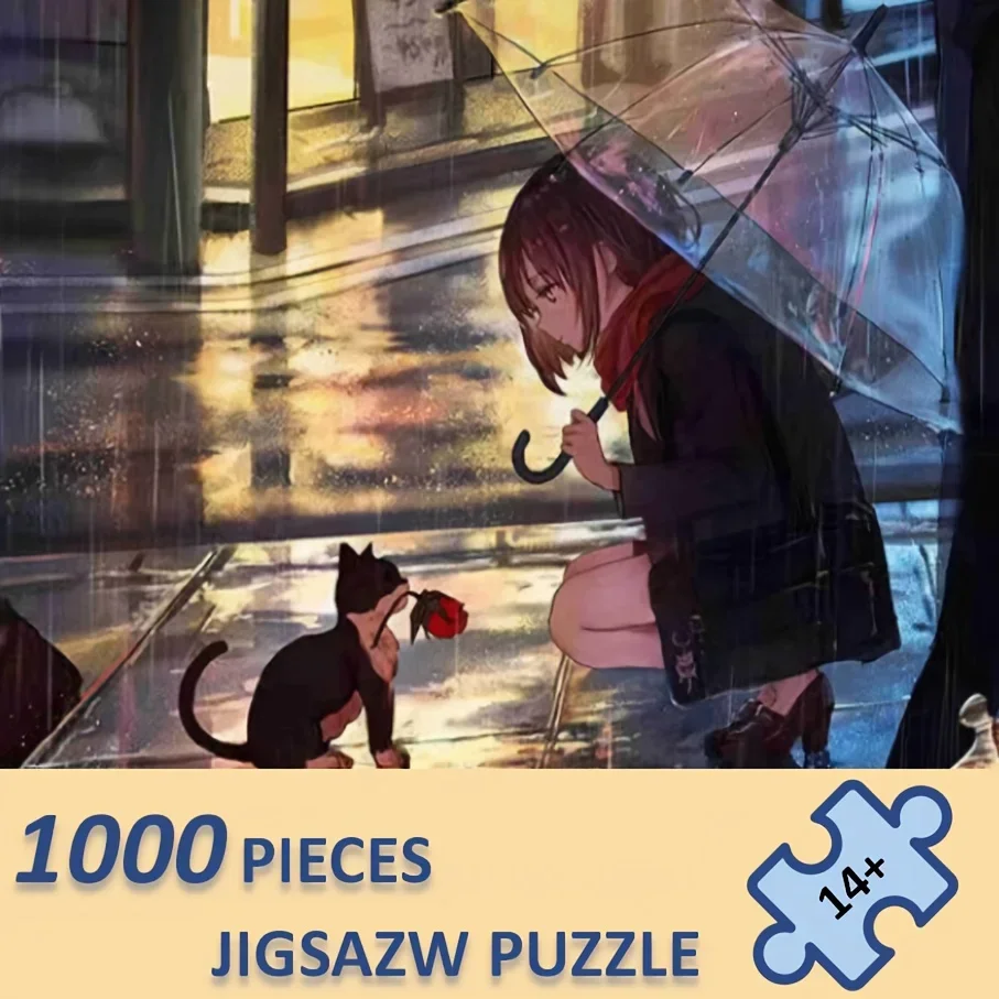 

300/500/1000 шт., деревянная головоломка «Дождливая улица», домашняя игра, декор комнаты, игры для взрослых, семейные забавные напольные развивающие игрушки для детей