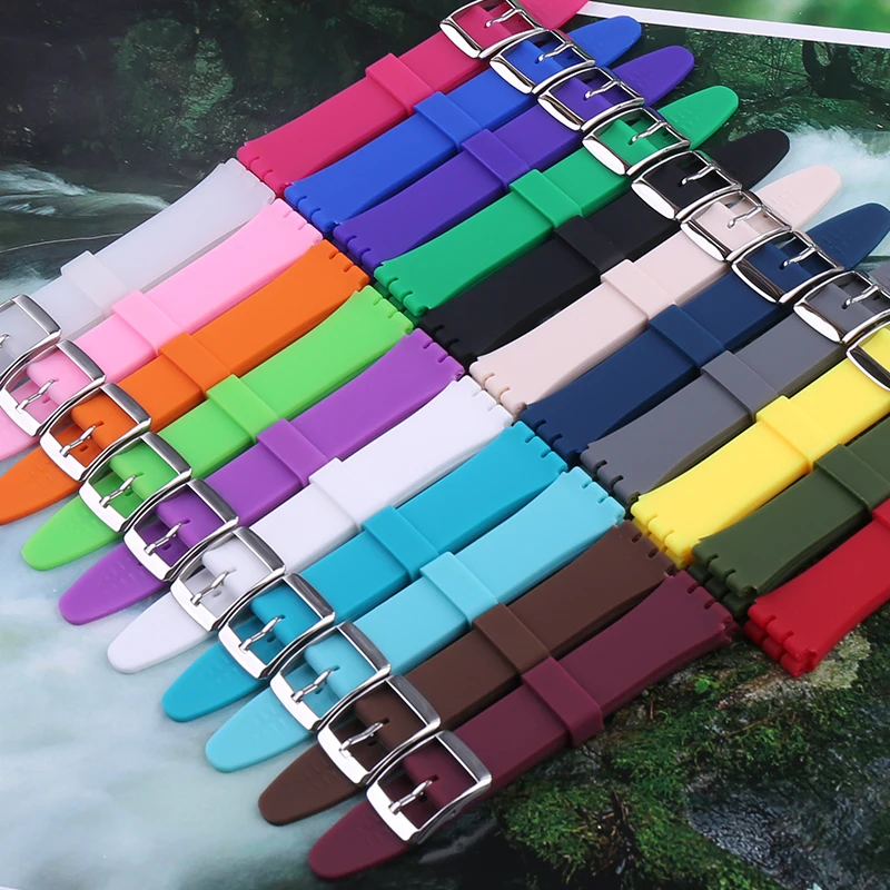 17mm 19mm Compatible for Swatch Suob704 Suow701 Gw164 Gb274 Student Silicone Watch Band Sport Soft Rubber Children Watch Strap