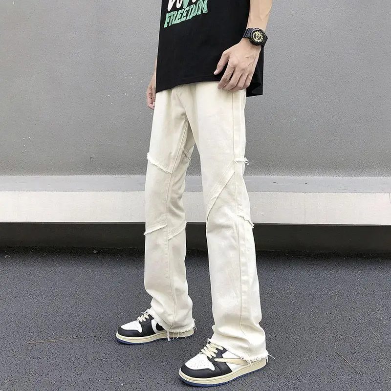 

Khaki Denim Jeans Men's Fall New Straight Leg Slimming American High Street White Micro Flared Pants Cotton Stretch Denim