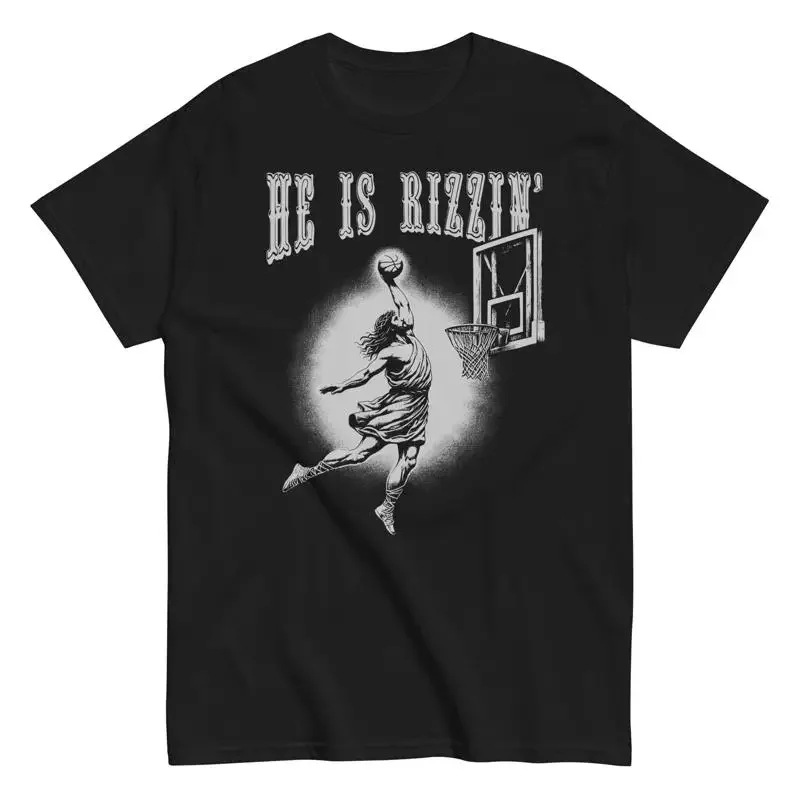 He Is Rizzin Funny Christ Basketball T Shirt Easter Christian S Cotton