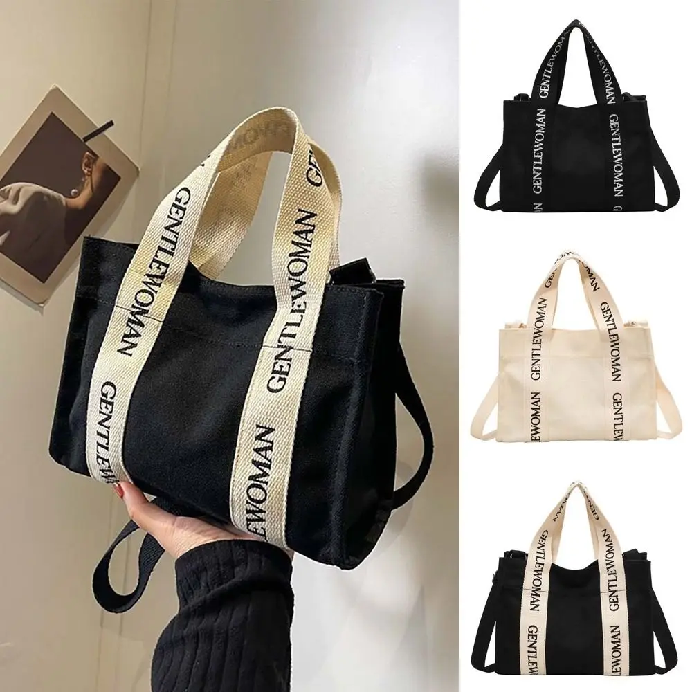 

1Pcs Large Capacity Canvas Shoulder Bag New Casual Simple Tote Letter Handbag Black Big Cloth Bag for Lady Female Women