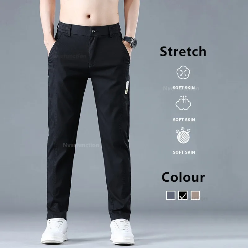 Men's Clothing Elastic Pants Spring Summer New Slim Straight Business Soft Trousers Classic Fashion Cozy Black Gray Camel Pant