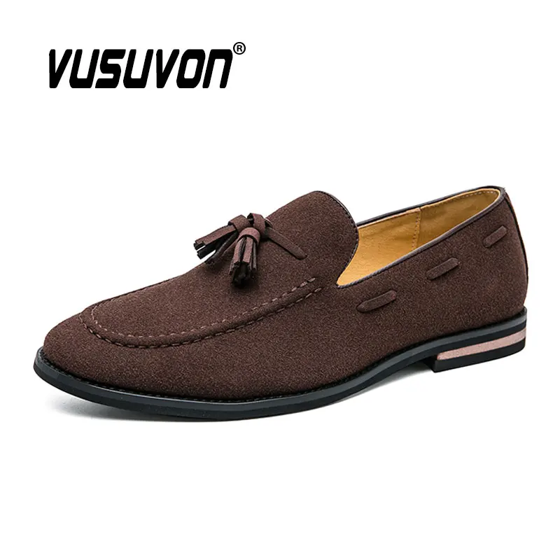 Men Suede Leather Loafers 2024 Fashion Dress Casual Shoes Black Business Moccasins Rubber Sole 38-48 Big Size Breathable Flats