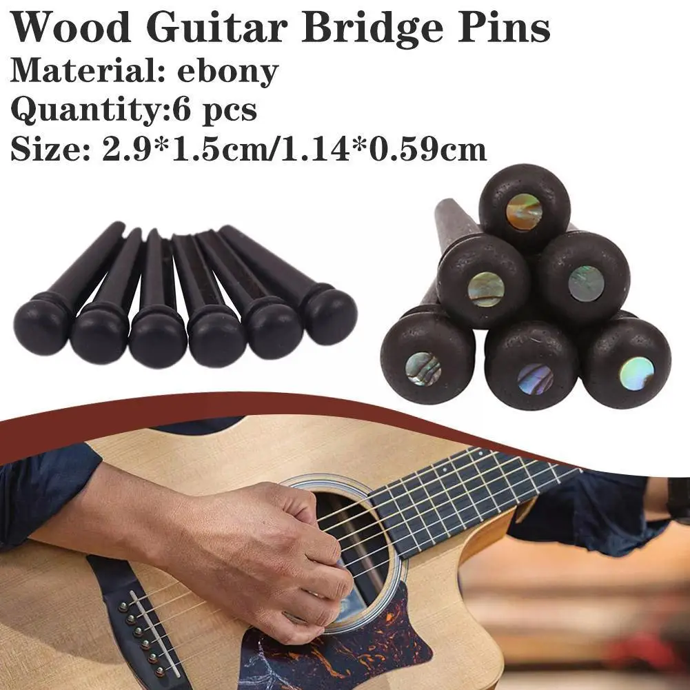 6pcs Ebony Guitar Stud Inlay Wood String Slotted Tail Nail Parts Guitar With Mark Bridge Pin Abalone Acoustic Dot D6q2