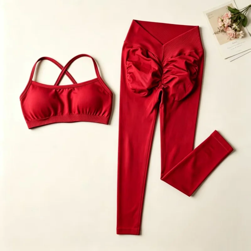 Yoga Fitness 2 Piece Outfit, Beauty Back Sports Bra + High Waist V-cut Leggings, Breathable Workout Tracksuit for Women