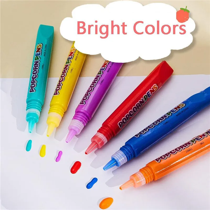 EZONE Puffy Paint Popcorn Pencil Colour 3D Magic Popcorn Pens For Children School Stationery DIY Puffy Painting Pens Kids Gifts