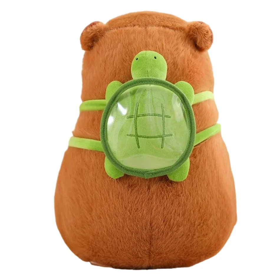 Cute Capybara Plush Toy Kawaii Fluffy Capybara With Turtle Bag Strawberry Cap Stuffed Animals Kids Gift Home Decoration