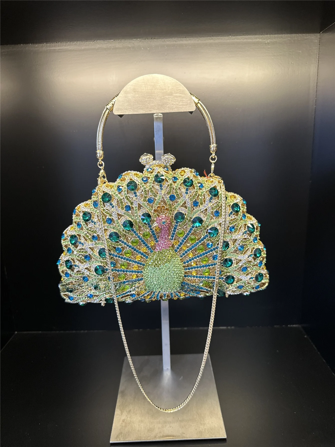 Handmade Diamond Crystal Metal Evening Bag Peacock Rhinestone Embellished Ladies' Handbag Modern Neutral Style  Shape