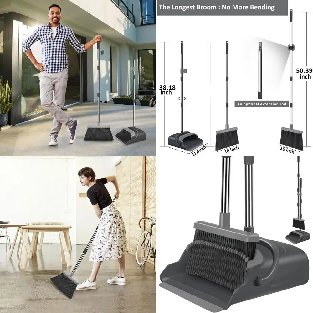 

Upright Broom and Dustpan Combo - Black & Gray for Home, Office, Indoor & Outdoor Cleaning