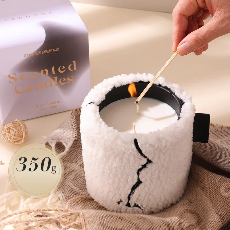 

350g Scented Candles with Elamb Wool Cup 2 Wick Fragrance Smokefree Plant Soy Wax Aromatic Candles Bedroom Decoration Ornaments