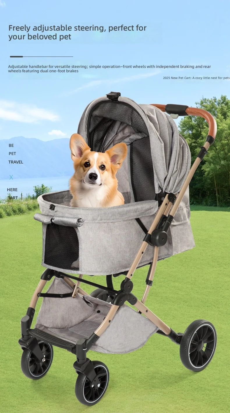 Pet Stroller, Comfortable Travel, Reversible Push, Dog Cat Carrier, Outdoor Pet Carriage, Foldable Lightweight Design