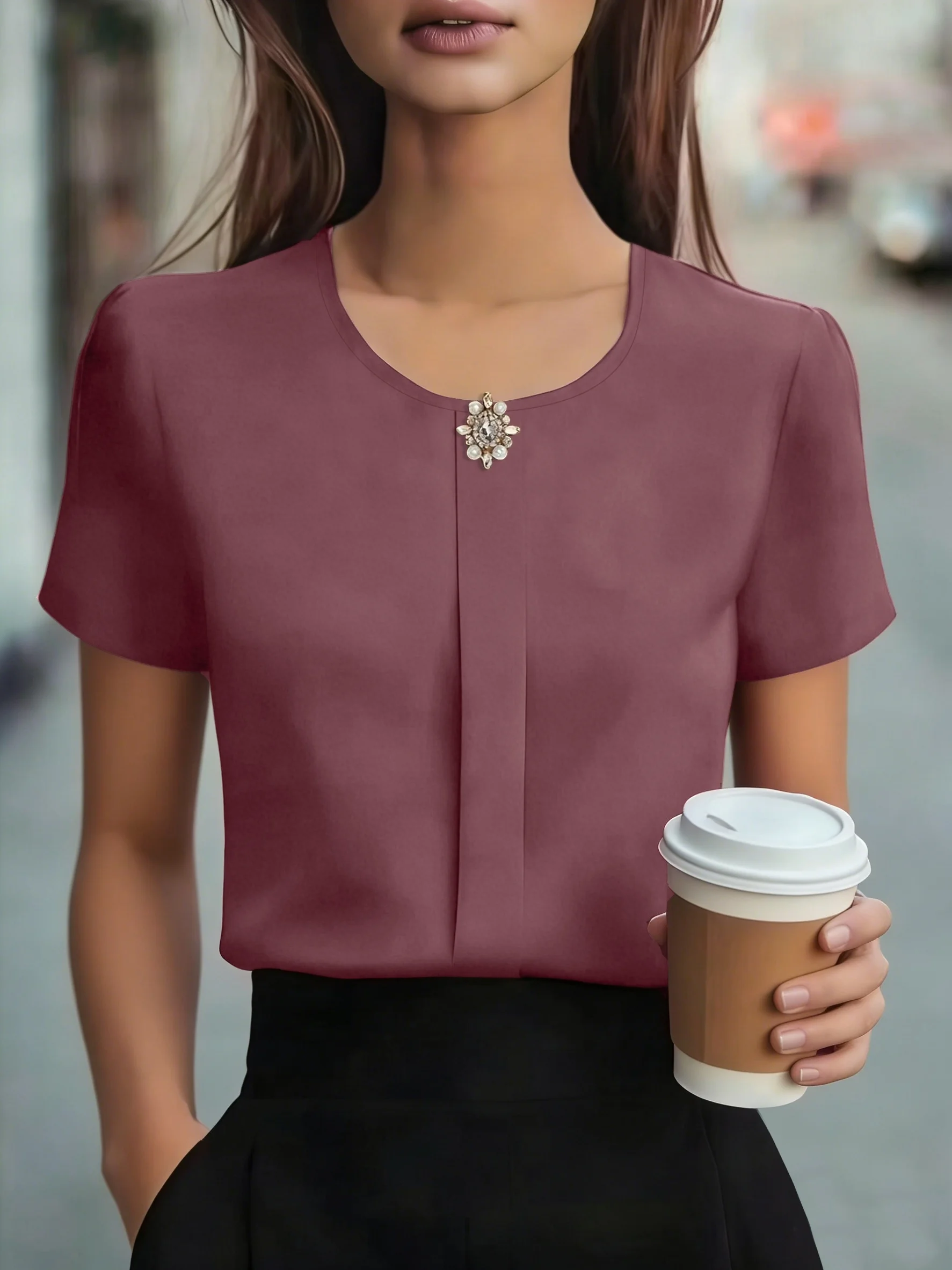 

Стильная женская рубашка свободного кроя, модная повседневная блузка, элегантная женская рубашка с коротким рукавом, топ для отпуска и выходных