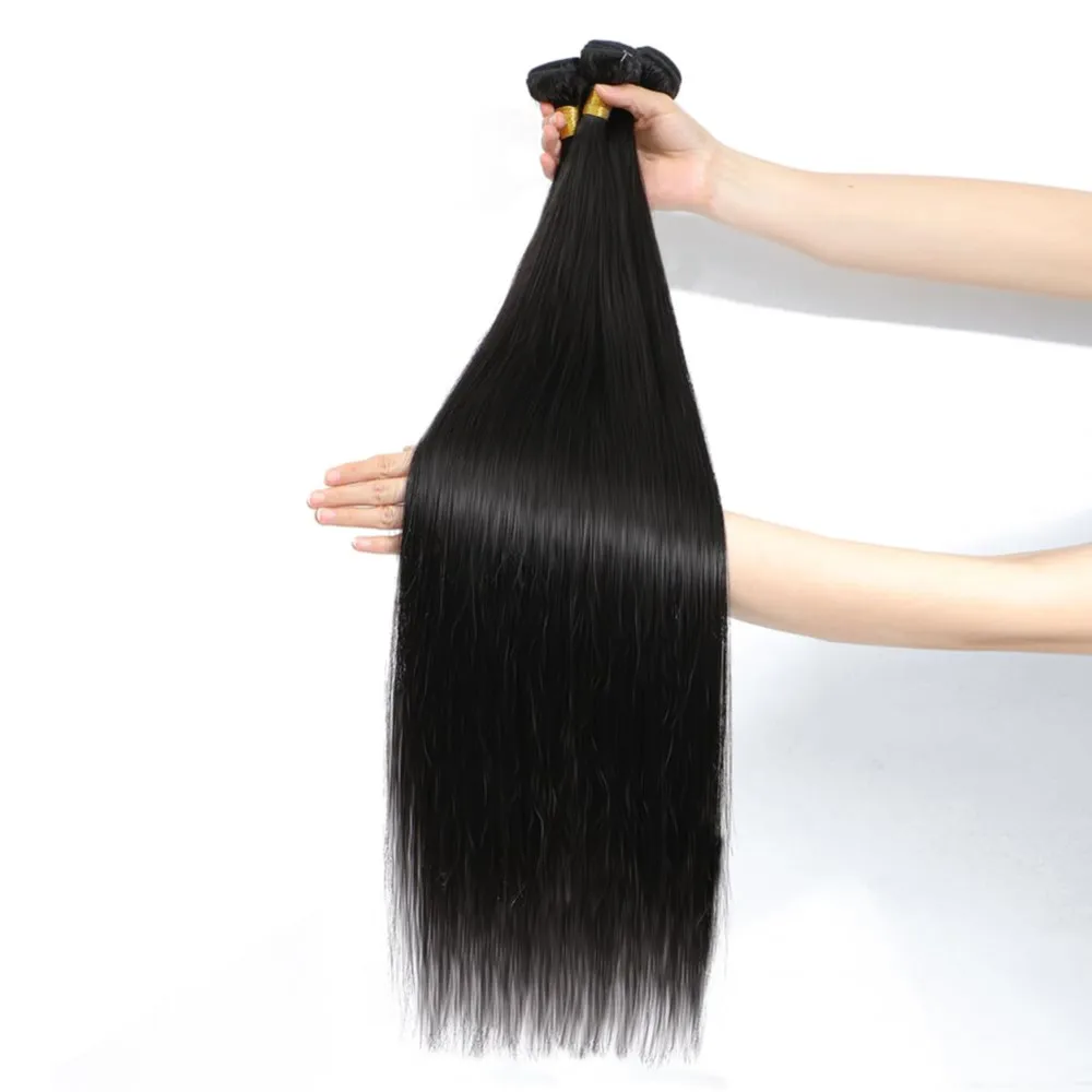 Straight 100% Real Human Hair Bundles Double Weft Natural Black Color #1B 1/3 Bundles Brazilian Unprocessed Human Hair Extension