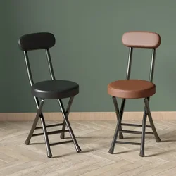 Home Leather Folding Chair, Easy Storage Leather Dining Table Stool, Mazza Small Round Stool, Simple Stool with Backrest