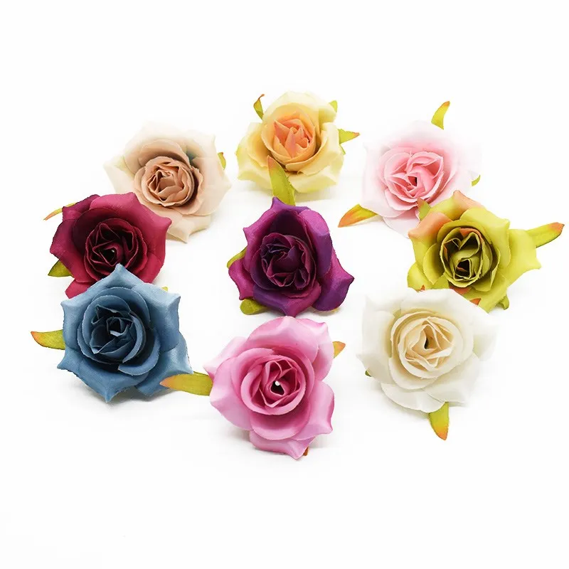 Artificial Flowers for Wedding 6Cm 20Pcs Craft Silk Roses Home Vase Decor Diy Scrapbooking Christmas Wreaths Bridal Accessories