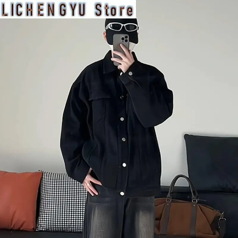 Pop Autumn Black Denim Jacket Men Fashion Retro Pocket Denim Jackets Men Streetwear Hip-hop Loose Bomber Jacket Mens Cowboy Coat