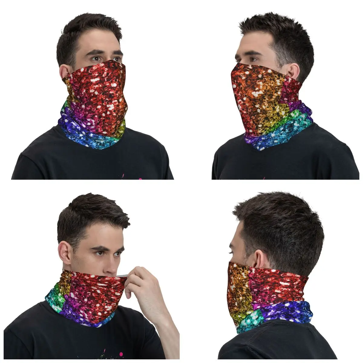 Rainbow Glitter Christmas Bandana Neck Cover Printed Balaclavas Face Scarf Multifunctional Headwear Riding Adult Breathable