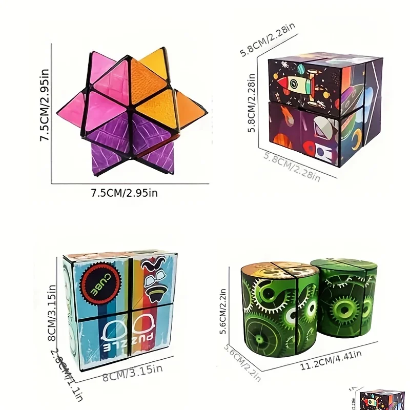 어린이를 위한 3D 큐브 퍼즐 - 무한한 기하학적 모양 두뇌 훈련 장난감, 여러 가지 색상의 PP 소재