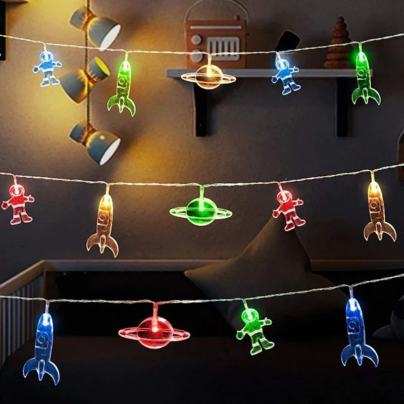 New Battery Box Christmas LED String Lights Astronaut Rocket Planet Fairy Lights for Kids Room Birthday Party Holiday Decoration