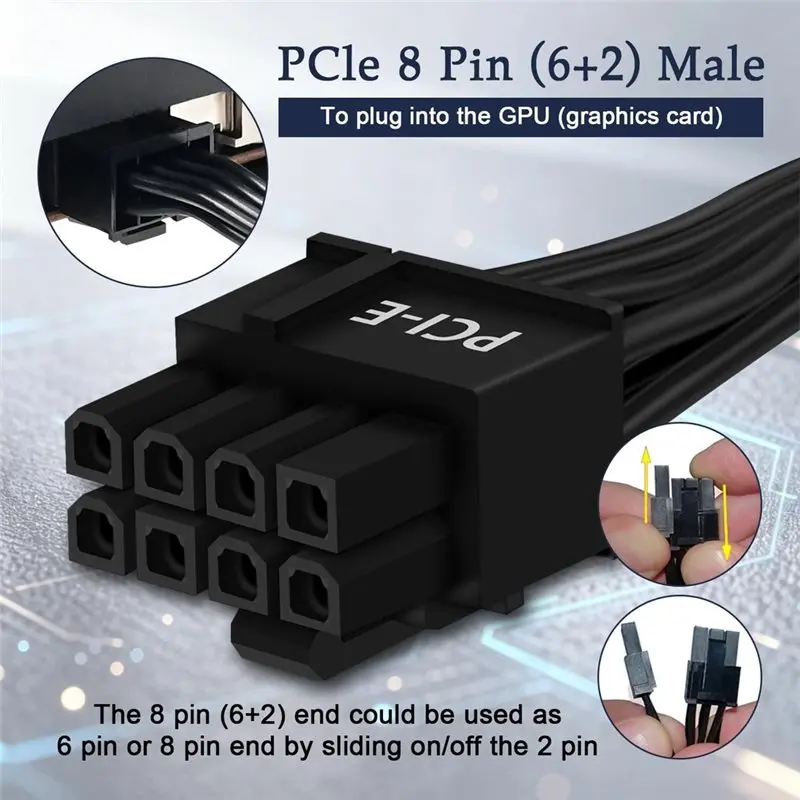 A53M-8 Pin Male To 8 Pin (6+2) Male Sleeved Pcie Cable