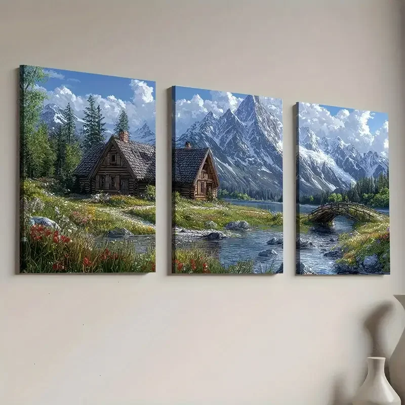 5D Diy Diamond Painting Triptych Mountain Range Natural Architecture Landscape 3pcs Full Square Round Diamond Embroidery