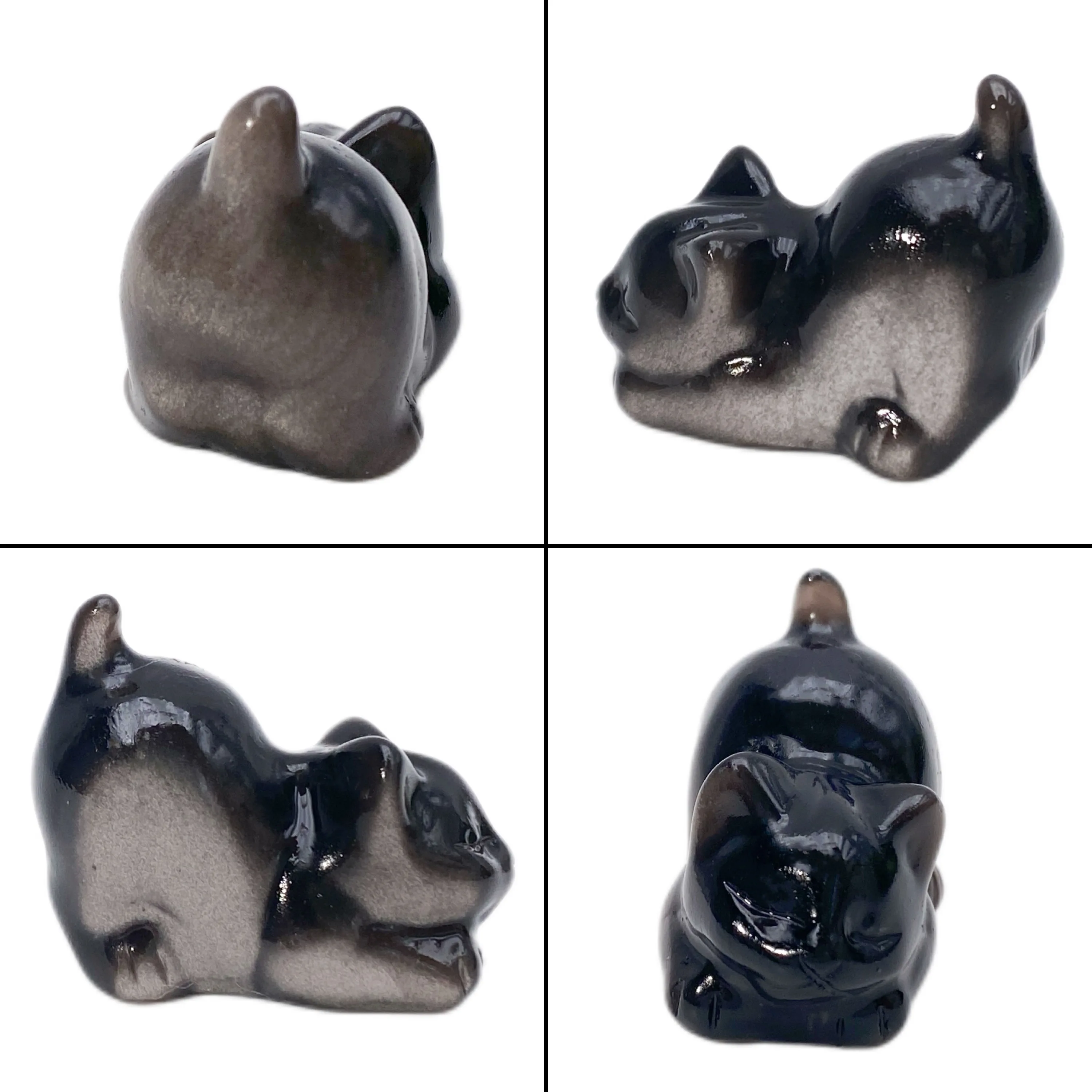 Pierre précieuse aléatoire 1 pièce en obsidienne argentée naturelle sculptée en forme de chat paresseux, bijou en pierre précieuse, paillettes, cristal de guérison, cadeau d'anniversaire