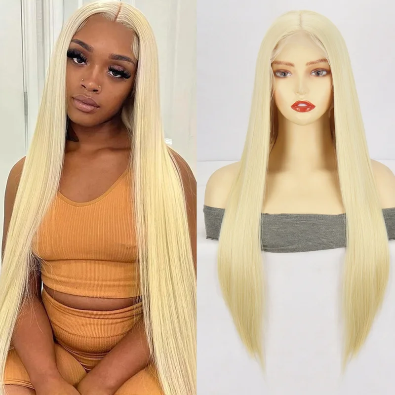 

European and American women's wigs 13*4 large area front lace golden 613 long straight hair wig
