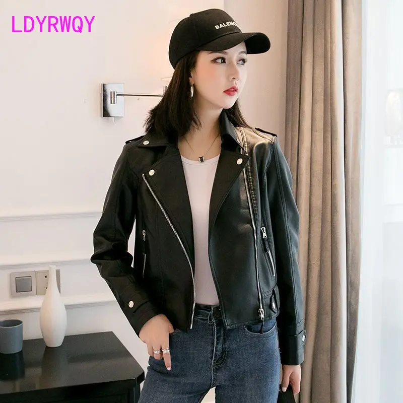 Leather Coat Women\'s Short 2023 New Korean Fit Motorcycle Leather Jacket