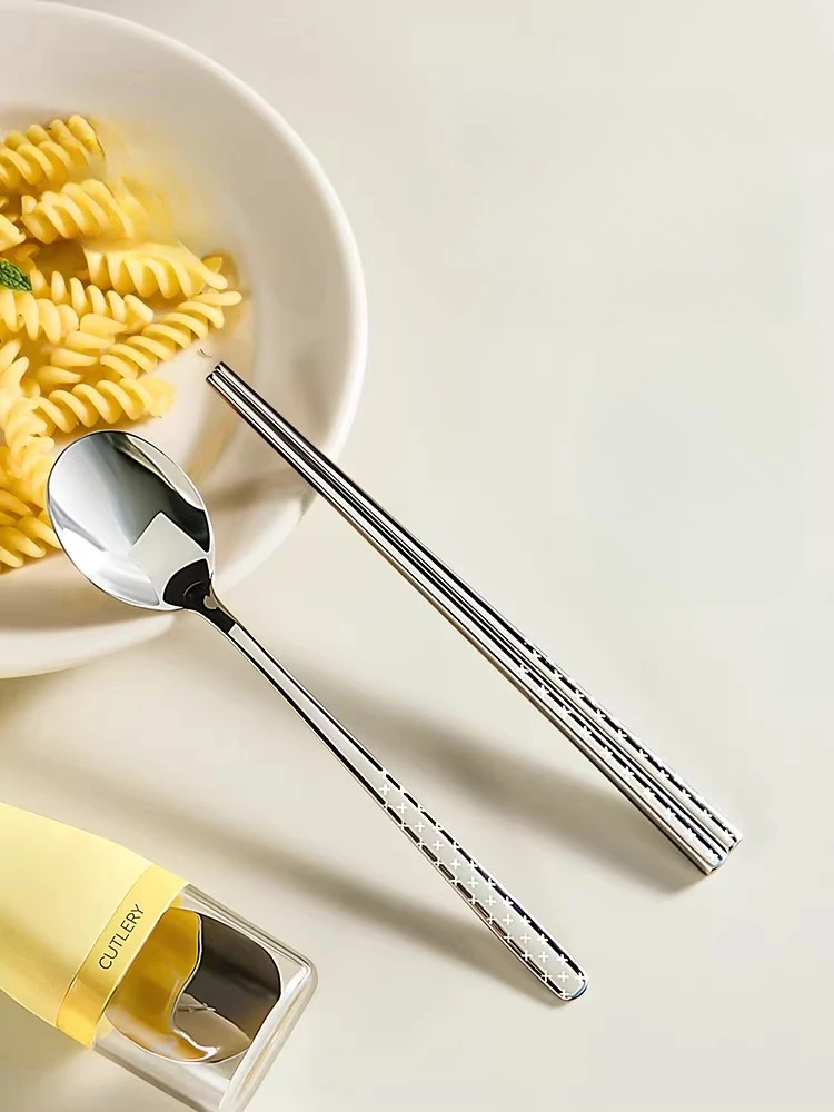 316 Stainless Steel Chopsticks and Spoons Set with Storage Box Suitable for Students and Office Workers Convenient Tableware Box