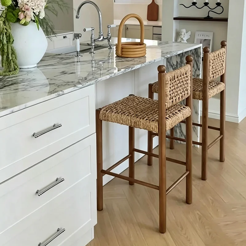 

Back Support Bar Chairs Kitchen Island Minimalist Wooden Rattan Bar Chairs Breakfast Nordic Silla Alta Para Barra Furniture