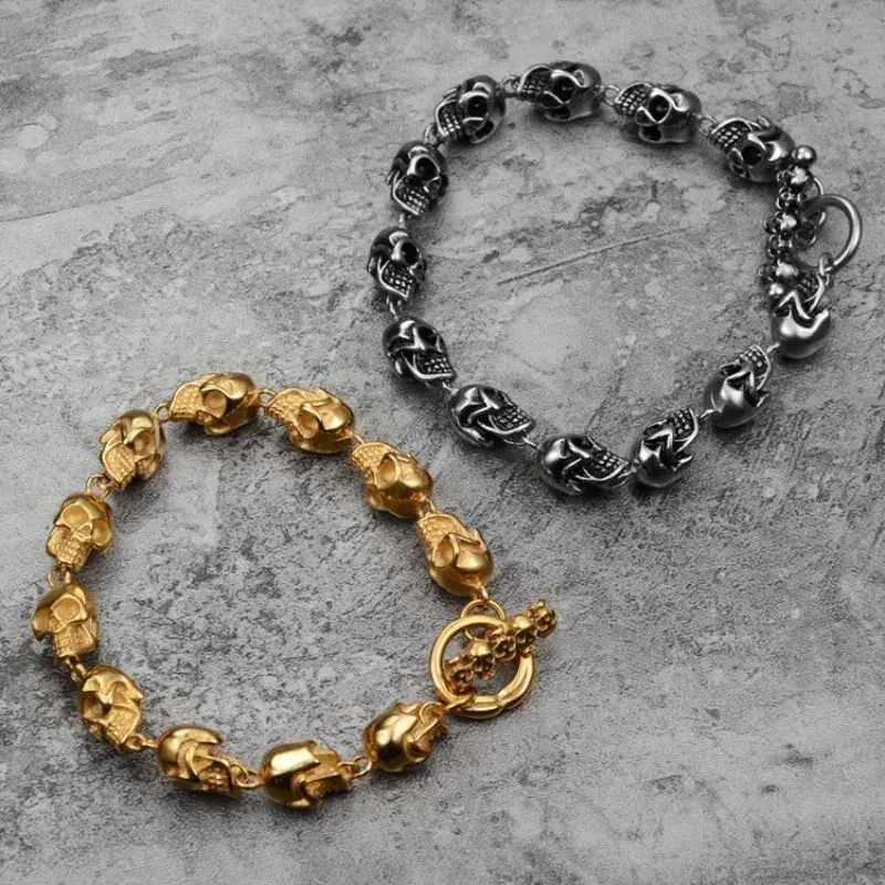 Minimalist Skull Bracelet for Men & Women - Durable Titanium Steel Hip Hop Jewelry, Trendy Streetwear for Bars & Clubs