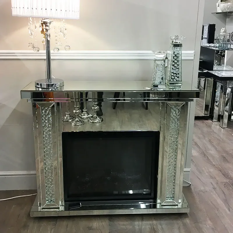 Mirror electric fireplace, fireplace, atomization heater, crystal decoration, heating stove, glass furniture,