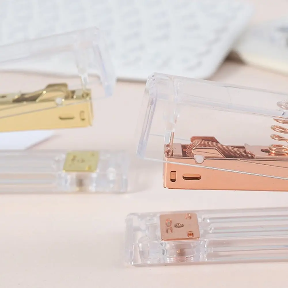 Manual Transparent Stapler Rose Gold Bookbinding Tool Paper Stapler Simple INS Book Binding Machines School Office Supplies