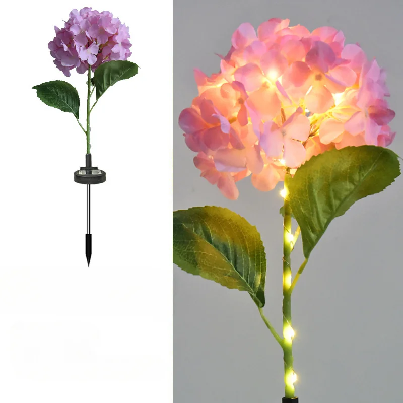 2pcs LED Solar Powered Big Head Hydrangea Flower Light Outdoor Garden Lawn Decoration Ambient Light Purple Pink Yellow Flower