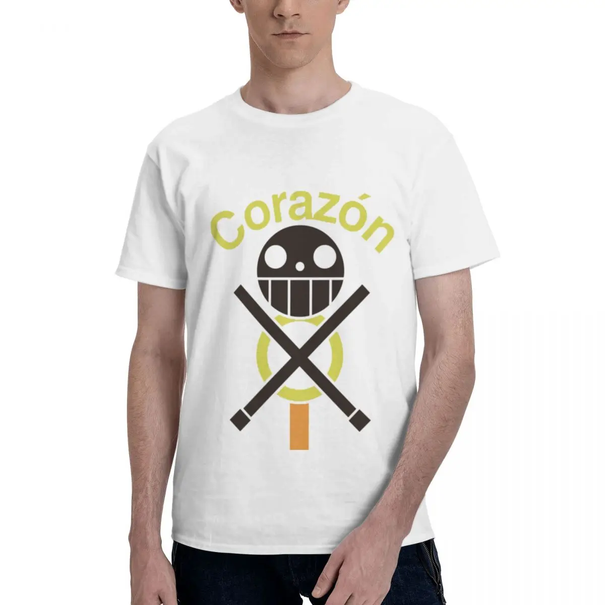 Trafalgar Law Corazn Pirates Brown Coat Men's Short Sleeve Standard T-Shirt Party Valentine's DayFashionable Versatile T-Shirt