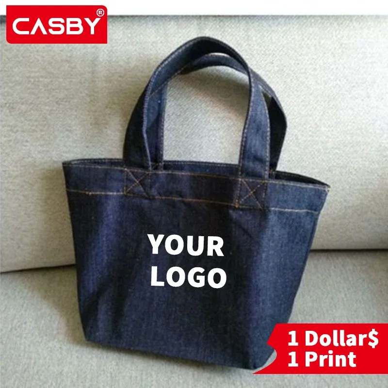 5pcs Casby Portable Canvas Bag Daily Versatile Denim Canvas Small Handbag Bag Simple Handbag Work Snack Bag