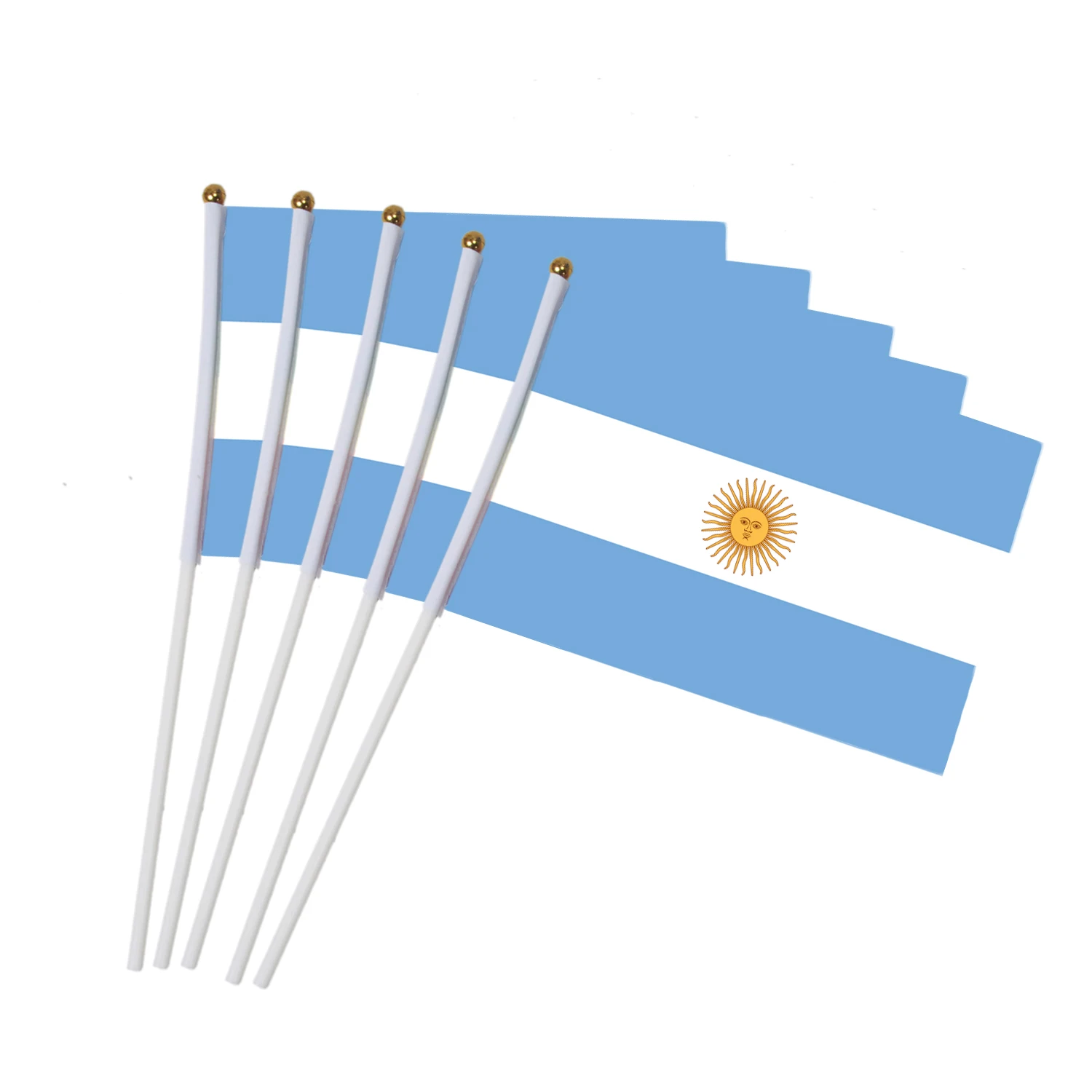 Bandera Argentina de mano de 21x14cm, banderas de poliéster y postes de plástico para celebración, desfile y bandera de fútbol deportiva, 5 uds.