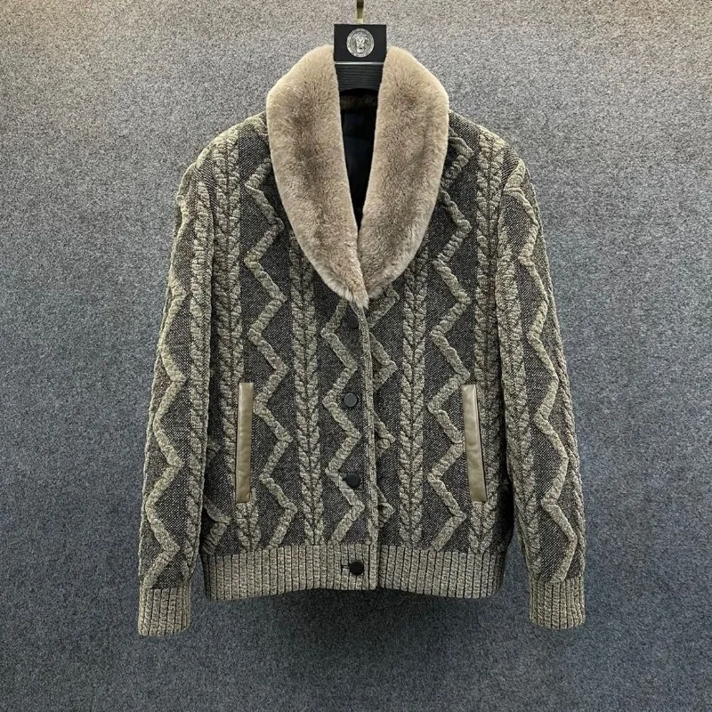 Luxury-sleek Versatile Sweater Turn-down Collar Jacket Men's Short-sleeved Slim-fit Casual All-purpose Warm Coat Autumn Winter