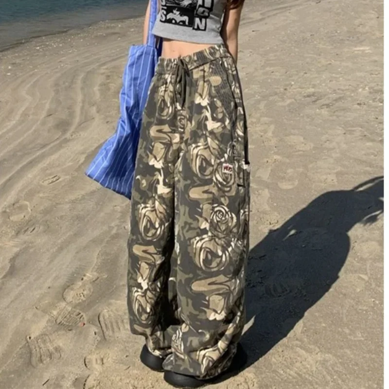 

QWEEK Y2k Oversize Camouflage Cargo Pants Woman Baggy Casual Harajuku America Style Trousers Summer High Waist Gyaru Pantalones