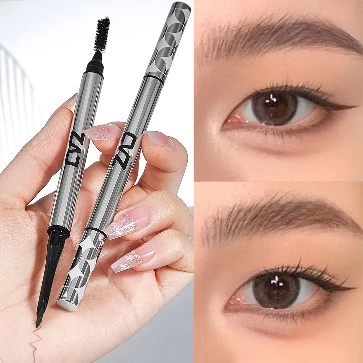 توفر قلم الحواجب CVZ قلم حواجب ثلاثي الأبعاد ناعم وطويل الأمد، مقاوم للماء وطبيعي #1