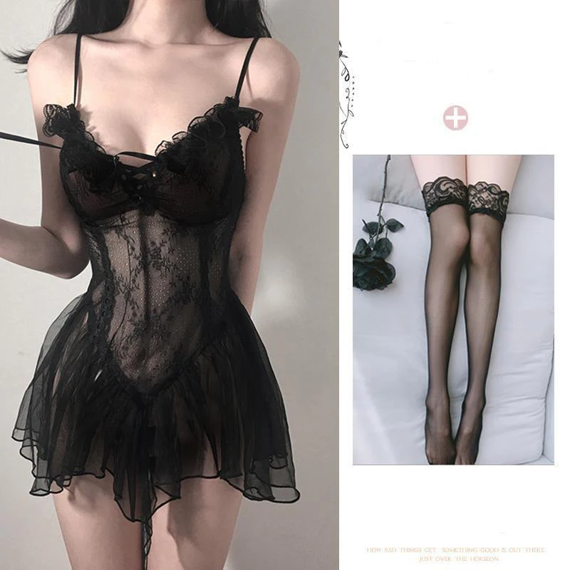 Sexy underwear sexy perspective lace halter princess gauze nightdress passion couple uniform temptation nightdress