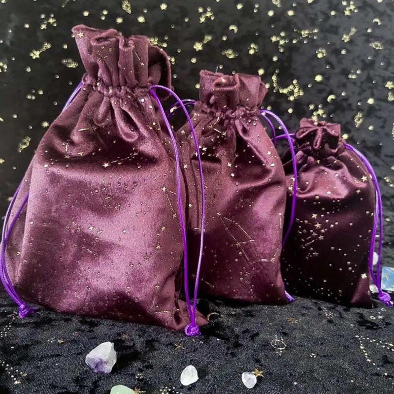 Velvet Tarot Bag Hand Gift Bag Portable Starry Sky Purple Thickened Velvet Storage Bag Multifunctional Pouch Jewelry Tools Bag