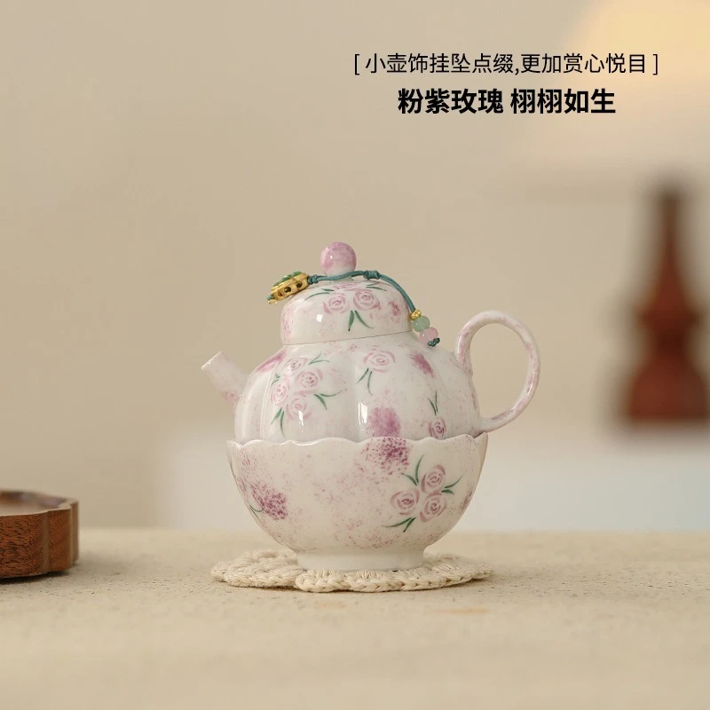 Hand-painted Wisteria Clay Teapot and Cup Set with Cloth Bag for Home and Travel Use for tea