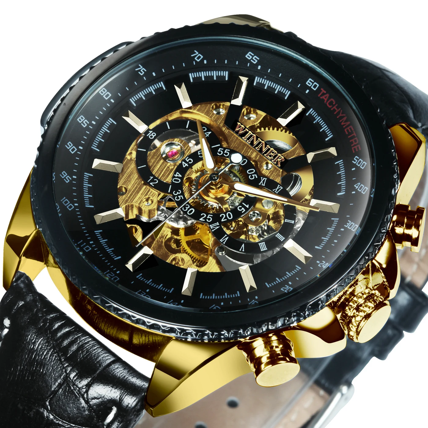 WINNER Military Skeleton Automatic Watch for Men Top Brand Luxury Sports Mechanical Watches Casual Leather Strap Luminous Hands