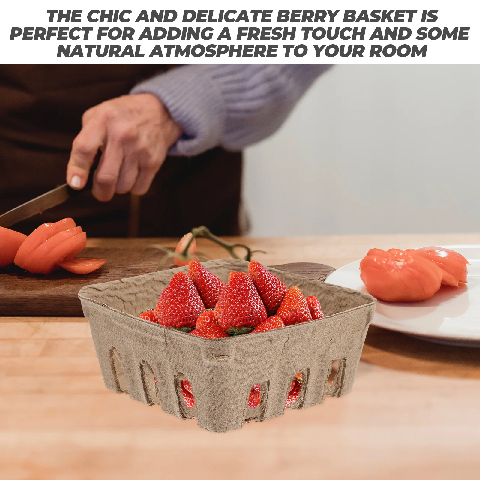 50 Pcs Biodegradable Fruit Tray Paper Pulp Berry Basket Household Storage Tray Kitchen Cabinet Accessory Paper Berry Container